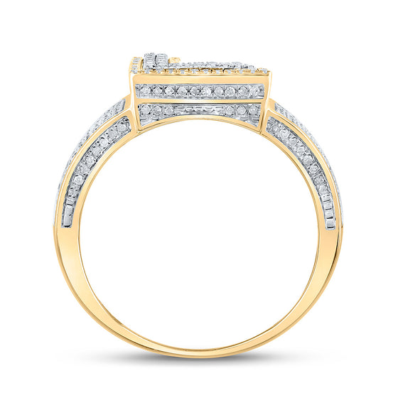 10k Two-tone Gold Mens Round Diamond L Initial Letter Ring 1-1/5 Cttw