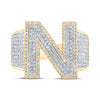10k Two-tone Gold Mens Round Diamond N Initial Letter Ring 1-1/5 Cttw