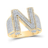 10k Two-tone Gold Mens Round Diamond N Initial Letter Ring 1-1/5 Cttw