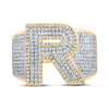 10k Two-tone Gold Mens Round Diamond R Initial Letter Ring 1-1/4 Cttw