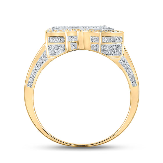 10k Two-tone Gold Mens Round Diamond R Initial Letter Ring 1-1/4 Cttw
