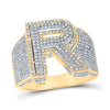 10k Two-tone Gold Mens Round Diamond R Initial Letter Ring 1-1/4 Cttw