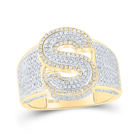 10k Two-tone Gold Mens Round Diamond S Initial Letter Ring 1 Cttw