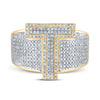10k Two-tone Gold Mens Round Diamond T Initial Letter Ring 1-1/5 Cttw