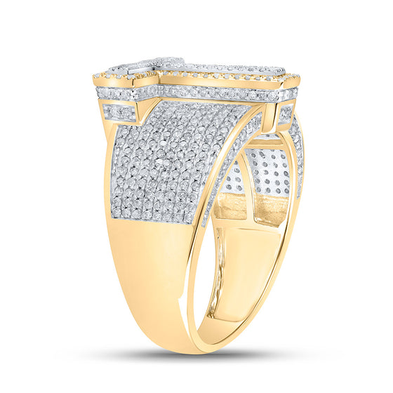 10k Two-tone Gold Mens Round Diamond T Initial Letter Ring 1-1/5 Cttw