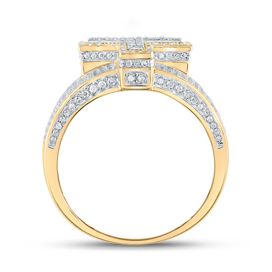 10k Two-tone Gold Mens Round Diamond T Initial Letter Ring 1-1/5 Cttw