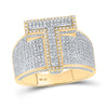 10k Two-tone Gold Mens Round Diamond T Initial Letter Ring 1-1/5 Cttw
