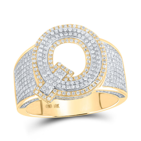 10k Two-tone Gold Mens Round Diamond Q Initial Letter Ring 1 Cttw