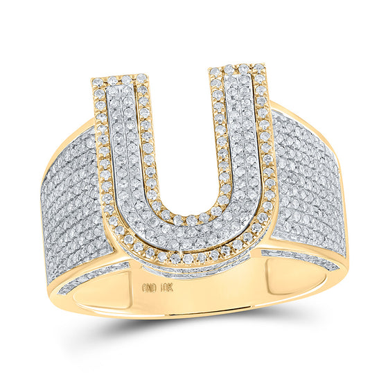 10k Two-tone Gold Mens Round Diamond U Initial Letter Ring 1 Cttw
