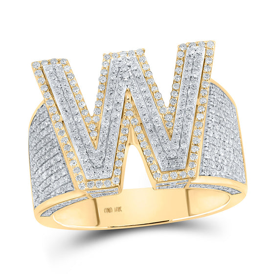 10k Two-tone Gold Mens Round Diamond W Initial Letter Ring 1-1/3 Cttw