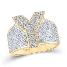  10k Two-tone Gold Mens Round Diamond Y Initial Letter Ring 1 Cttw