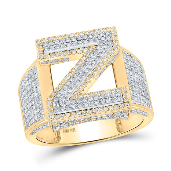 10k Two-tone Gold Mens Round Diamond Z Initial Letter Ring 1 Cttw
