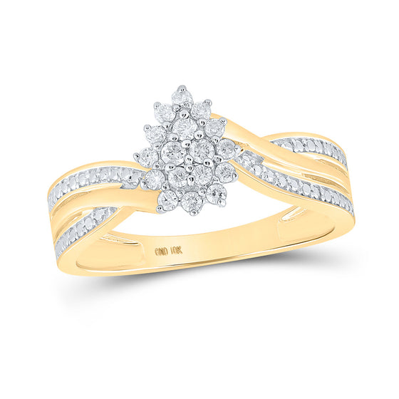 10k Yellow Gold Womens Round Diamond Teardrop Cluster Ring 1/5 Cttw