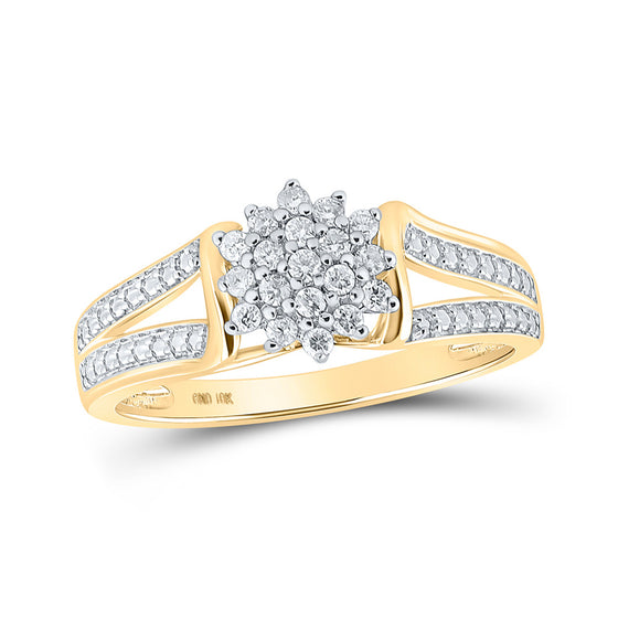 10k Yellow Gold Womens Round Diamond Cluster Ring 1/5 Cttw