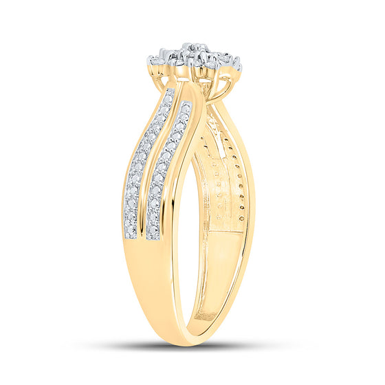 10k Yellow Gold Womens Round Diamond Cluster Ring 1/5 Cttw