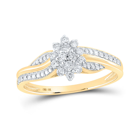 10k Yellow Gold Womens Round Diamond Oval Cluster Ring 1/5 Cttw