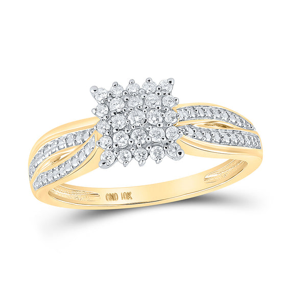 10k Yellow Gold Womens Round Diamond Square Cluster Ring 1/5 Cttw