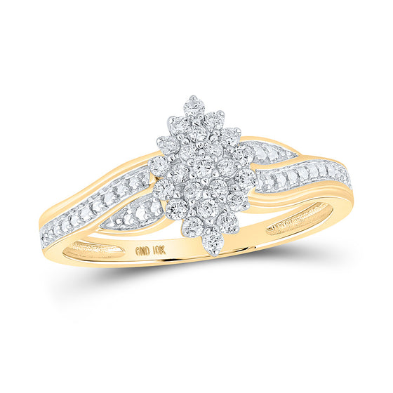 10k Yellow Gold Womens Round Diamond Oval Cluster Ring 1/5 Cttw