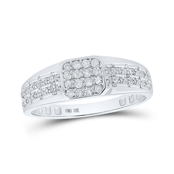 10k White Gold Mens Round Diamond Square Ring 1/3 Cttw
