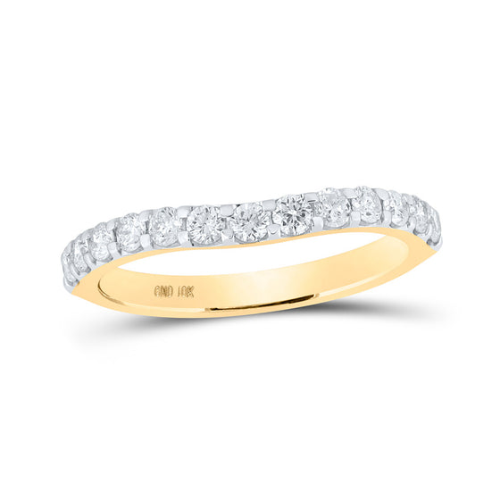 10k Yellow Gold Womens Round Diamond Curved Band Ring 1/2 Cttw