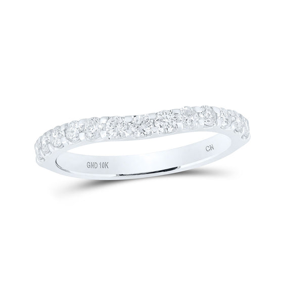 10k White Gold Womens Round Diamond Curved Band Ring 1/2 Cttw