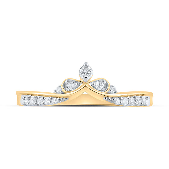 10k Yellow Gold Womens Round Diamond Chevron Band Ring 1/8 Cttw