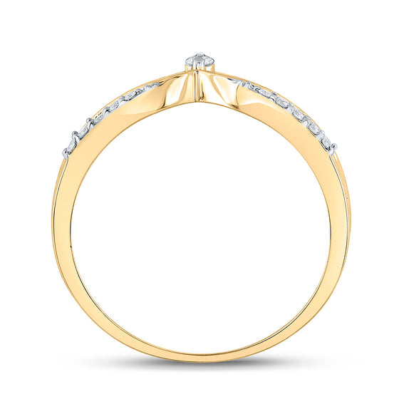10k Yellow Gold Womens Round Diamond Chevron Band Ring 1/8 Cttw