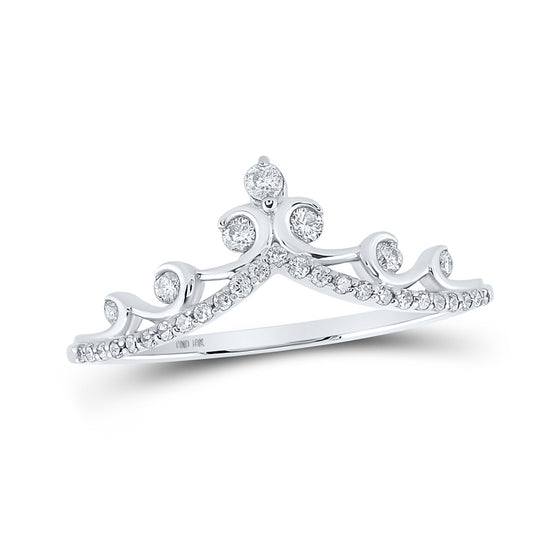 10k White Gold Womens Round Diamond Chevron Crown Band Ring 1/5 Cttw