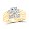 10k Yellow Gold His Hers Round Diamond Square Matching Wedding Set 1/3 Cttw