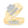 10k Yellow Gold His Hers Round Diamond Square Matching Wedding Set 1/3 Cttw