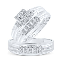  10k White Gold His Hers Round Diamond Square Matching Wedding Set 1/3 Cttw