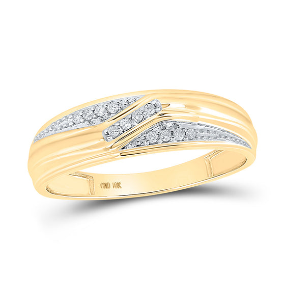 10k Yellow Gold His Hers Round Diamond Square Matching Wedding Set 1/3 Cttw