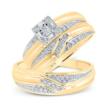 10k Yellow Gold His Hers Round Diamond Square Matching Wedding Set 1/3 Cttw