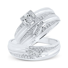  10k White Gold His Hers Round Diamond Square Matching Wedding Set 1/3 Cttw