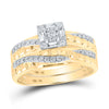 10k Yellow Gold His Hers Round Diamond Square Matching Wedding Set 1/2 Cttw