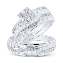  10k White Gold His Hers Round Diamond Square Matching Wedding Set 1/2 Cttw