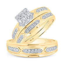  10k Yellow Gold His Hers Round Diamond Square Matching Wedding Set 1/2 Cttw