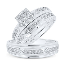  10k White Gold His Hers Round Diamond Square Matching Wedding Set 1/2 Cttw