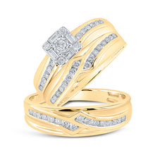  10k Yellow Gold His Hers Round Diamond Square Matching Wedding Set 5/8 Cttw