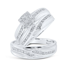  10k White Gold His Hers Round Diamond Square Matching Wedding Set 5/8 Cttw