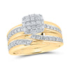 10k Yellow Gold His Hers Round Diamond Square Matching Wedding Set 1 Cttw