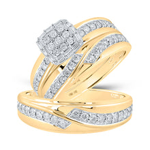  10k Yellow Gold His Hers Round Diamond Square Matching Wedding Set 1 Cttw