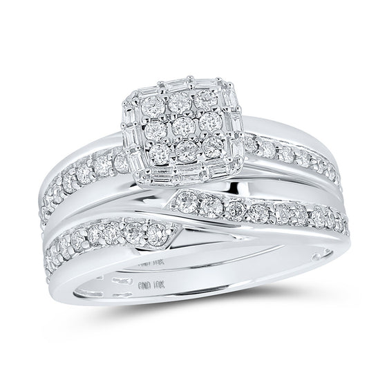 10k White Gold His Hers Round Diamond Square Matching Wedding Set 1 Cttw