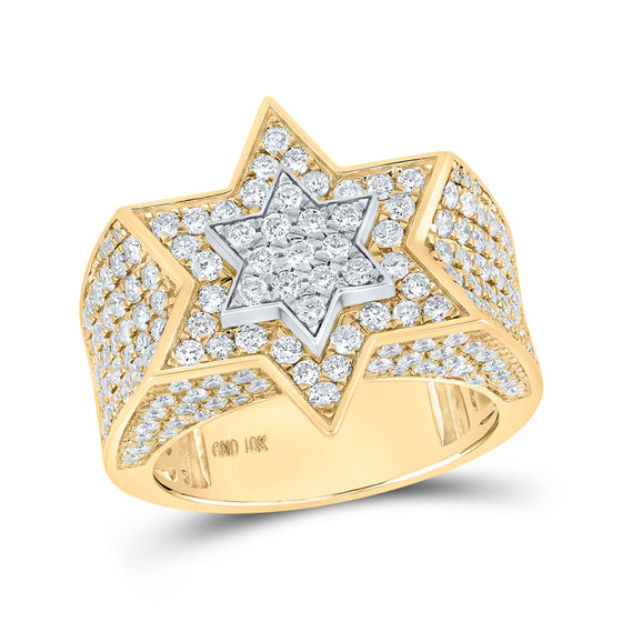 10k Two-tone Gold Mens Round Diamond Magen David Star Ring 3-3/8 Cttw