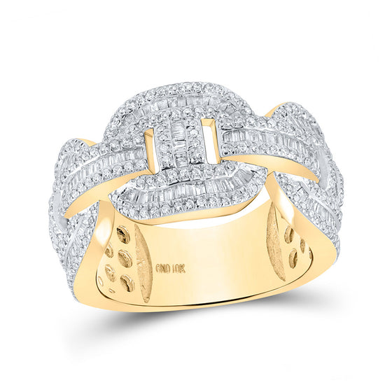10k Yellow Gold Mens Baguette Diamond Gucci-link Band Ring 1-1/2 Cttw
