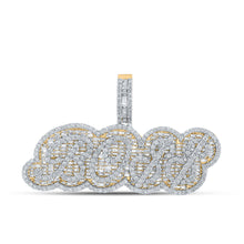  10k Yellow Gold Mens Baguette Diamond Boss Dollar Sign Phrase Charm Pendant 8-5/8 Cttw