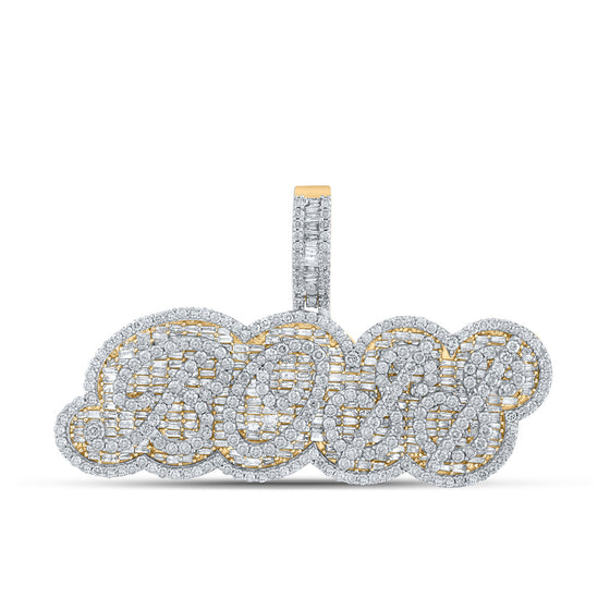 10k Yellow Gold Mens Baguette Diamond Boss Dollar Sign Phrase Charm Pendant 8-5/8 Cttw