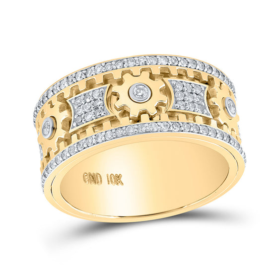 10k Yellow Gold Mens Round Diamond Cog Band Ring 1-1/2 Cttw