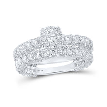  10k White Gold Round Diamond Cluster Bridal Wedding Ring Band Set 3-1/4 Cttw