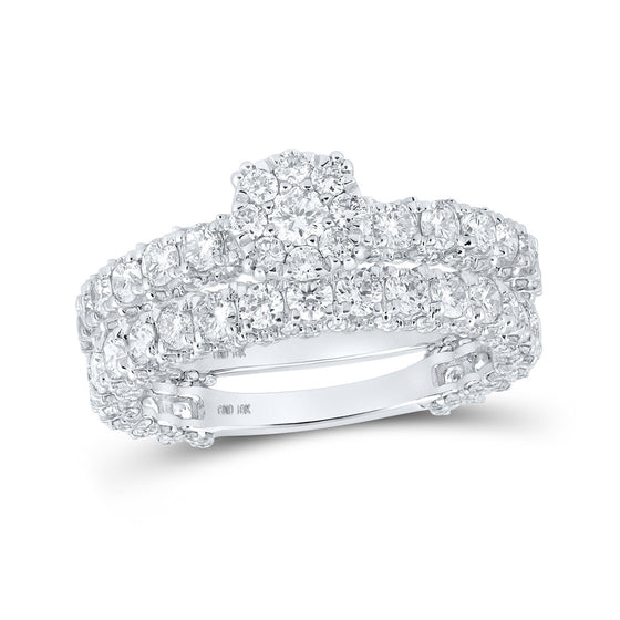 10k White Gold Round Diamond Cluster Bridal Wedding Ring Band Set 3-1/4 Cttw
